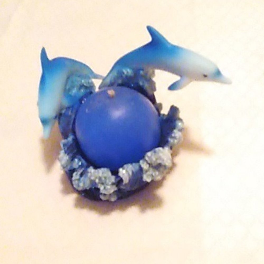 Beautiful Dolphin Candle Holder With Ball Candle Blue Glittery